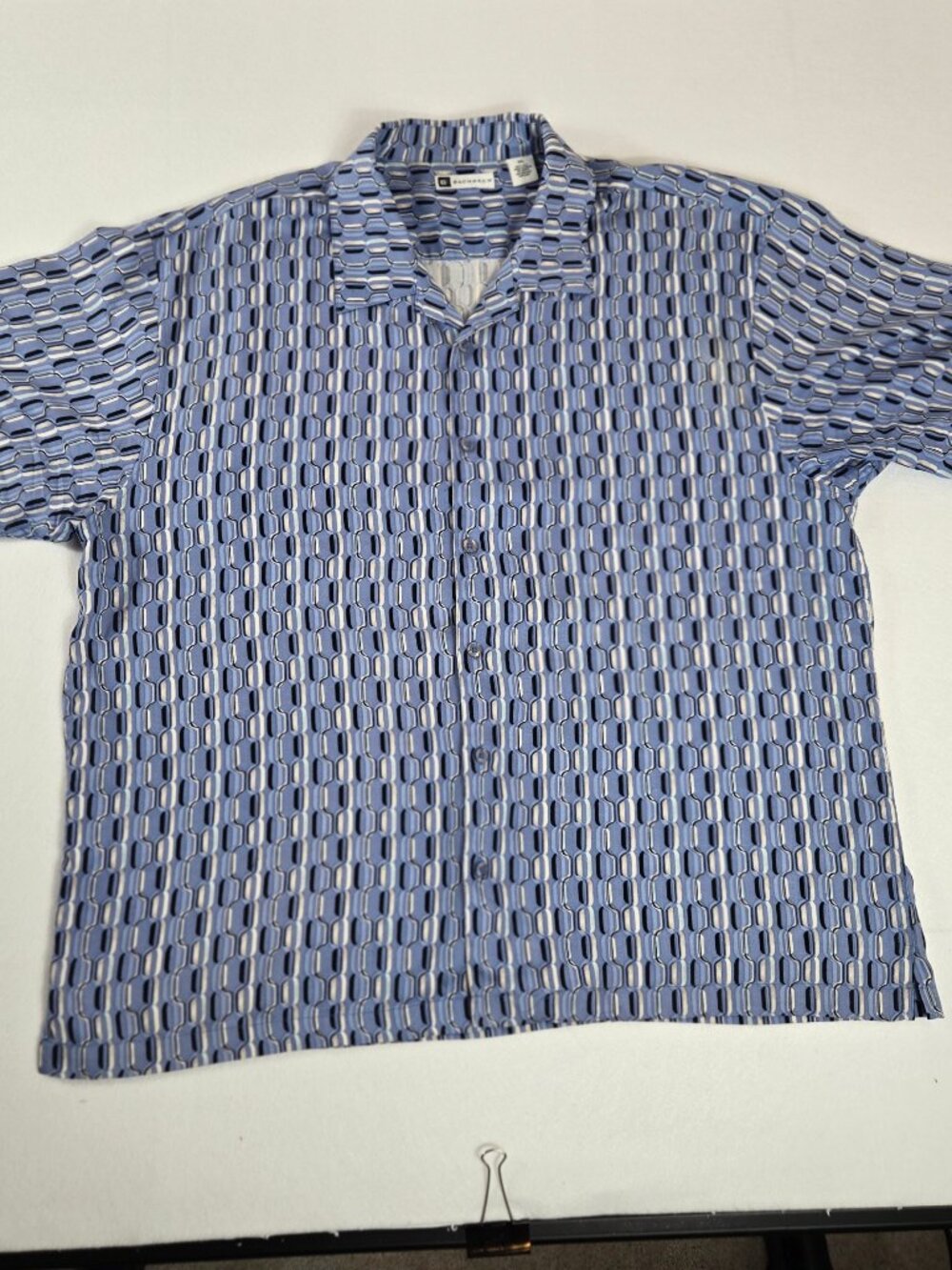 BachRach Blue Geometric Pattern Shirt Size XXL 100% Silk